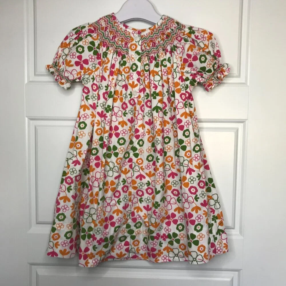 Strasburg Floral Smocked Bishop Dress Girls‎ 24M Multi Color 100% Cotton FLAW